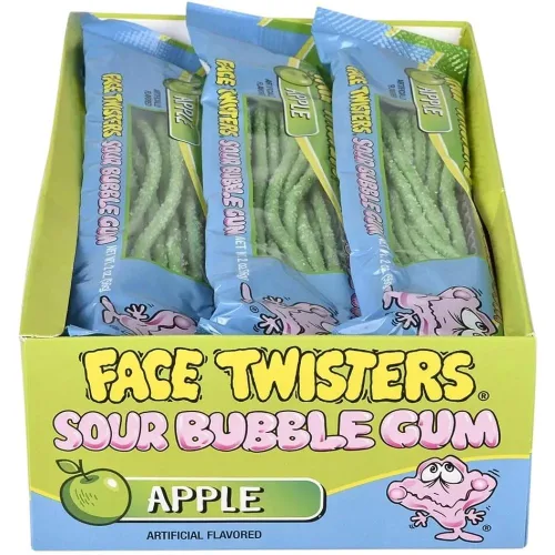 Miniatura 4 de Face Twisters Pajitas de goma de mascar ácidas, manzana verde, 2 onzas (paquete de 12)