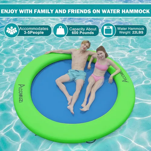 Miniatura 3 de Hamaca de agua inflable de 4/6/8/10/12 pies, flotador flotante redondo para adultos, balsa flotante de piscina resistente para océano y lago