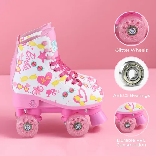 Miniatura 2 de Barbie Patines para niñas, tamaños ajustables 12-2, ruedas con purpurina, rodamientos ABEC 5, material de PVC duradero, forro de espuma