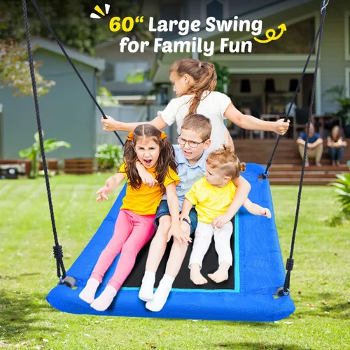 Miniatura 5 de Trekassy Columpio de Plataforma Grande Tipo Platillo de 60" con Marco para Niños al Aire Libre, Juego de Columpio de 440lbs con Soporte de Metal