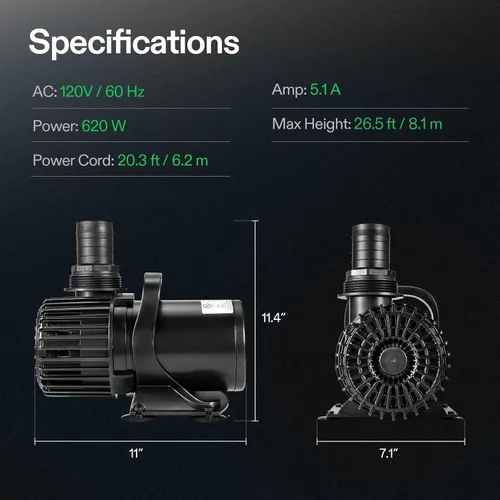 Miniatura 6 de VIVOSUN - Bomba de agua sumergible de 9000 GPH de 620W, bomba de estanque ultra silenciosa para acuario con altura de elevación de 26.5 pies