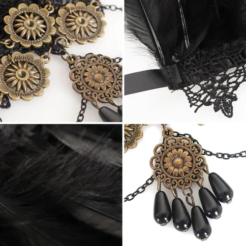 Miniatura 6 de HOMELEX Gargantilla gótica victoriana negra con cuello de plumas naturales para Halloween