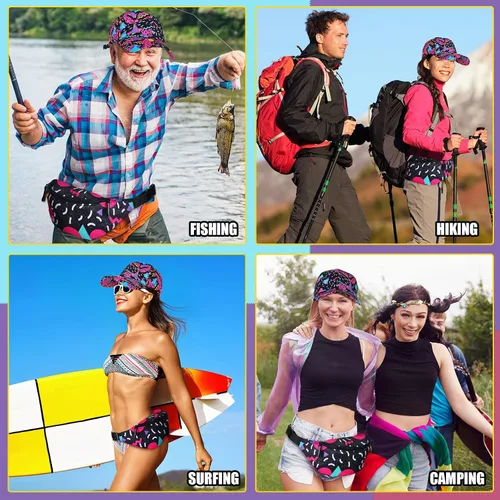 Miniatura 6 de Sotiff Riñonera de 2 piezas de los años 80 y 90 para mujeres y hombres, traje de los años 90, sombrero de cintura ajustable, bolsa retro