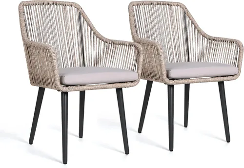 Miniatura 13 de JOIVI Juego de 2 sillas de comedor para patio, sillas de ratán al aire libre con reposabrazos y cojines para césped exterior, jardín, patio