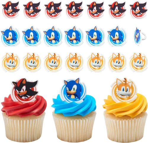 Miniatura 12 de DecoSet Sonic The Hedgehog - Juego de decoración de 3 piezas con cola y nudillos para tartas, anillos y figura de acción de Sonic rodante