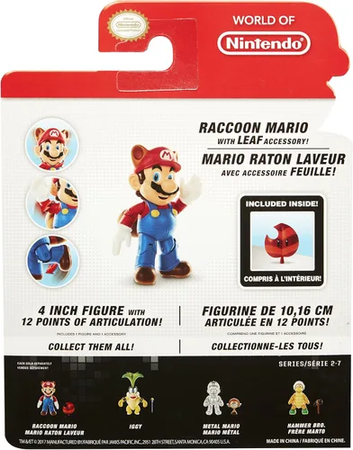 Miniatura 10 de Nintendo Super Mario Raccoon Mario Figura articulada de 4 pulgadas con accesorio de hojas
