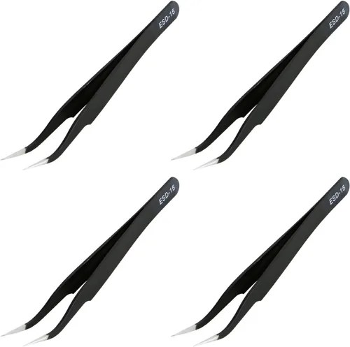 Aoje-Link ESD-15 - Pinzas profesionales con tecnología antiestática, punta fina no magnética, curvada, revestimiento de plástico de acero