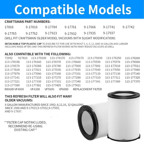 Miniatura 3 de Paquete de 2 filtros VF4000 de repuesto para Ridgid para aspiradoras Shop Vac en seco y húmedo de 5-20 galones 72947 y para aspiradoras Husky de 6-9