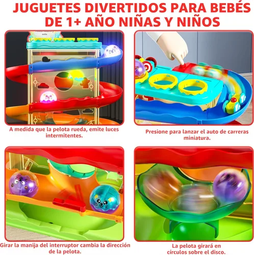 Miniatura 4 de 2 en 1 Pista de Carrera de Bolas Rodantes y Rampa de Coches para Niños Pequeños, Juguete de Bola con Martillo para Niños y Niñas, Juguetes Azul +