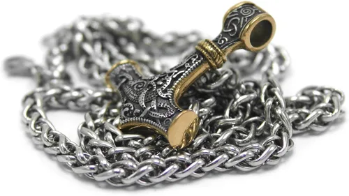 Miniatura 4 de Gungneer Mjolnir - Collar con colgante de martillo de Thors de acero inoxidable, colgante vikingo, joyería vikinga para hombre