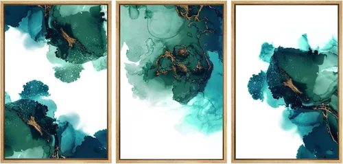 Miniatura 42 de SIGNWIN Lienzo enmarcado para pared, juego de arte sereno de pantanos con humedales verdes e ilustraciones de agua tranquila, arte moderno