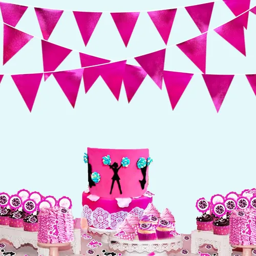 Miniatura 5 de Decoraciones de Fiesta Rosa Intenso Banderín Triangular Bandera Tela Metálica Rosa Guirnalda de Banderines para Cumpleaños Despedida de Soltera Boda