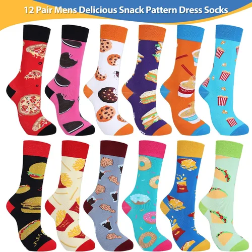 Miniatura 3 de Leumoi 12 pares de calcetines de aperitivos temáticos de alimentos, calcetines de tripulación de papas fritas, galletas, hamburguesas, vestido