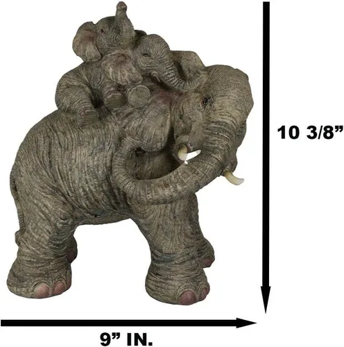 Miniatura 3 de Ebros - Estatua de elefante de vida silvestre y 2 terneros a cuestas, 10.5 pulgadas de alto, resina de safari, elefantes, escultura familiar