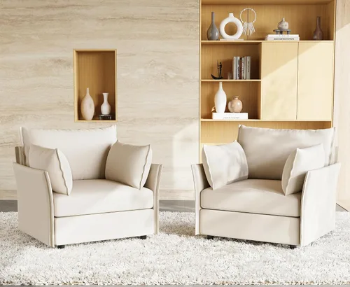 Miniatura 19 de ABCASA Silla de Acento de Gran Tamaño, Sillón Moderno Tapizado con Respaldo Extraíble y Funda Desmontable, Asiento de 24.5 Pulgadas de Profundidad