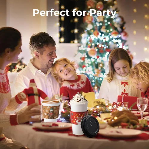 Miniatura 5 de FMP Brands Paquete de 50 fundas de papel de Navidad para tazas de café, fundas desechables de café navideñas para tazas de café desechables de 12