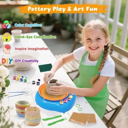 Miniatura 5 de TingingYuli Rueda de cerámica para niños con kit de arcilla, artes y manualidades para niños de 6 a 8 a 12 años, kit completo de cerámica