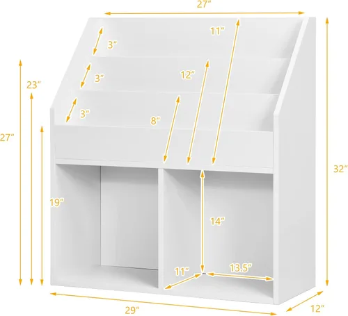 Miniatura 3 de KOTEK Estantería para niños con organizador de almacenamiento de juguetes, estantería para niños con estante de libros de 3 niveles y 2 cubos
