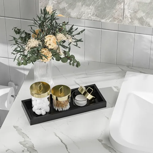 Miniatura 2 de ZHWS Bandeja de Baño para Encimera para Artículos de Tocador, Bandeja de Tocador Negra para Maquillaje Perfume Decoración Velas, Bandeja de Cocina
