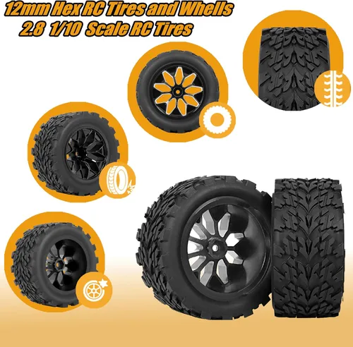 Miniatura 5 de RC Station Ruedas y neumáticos hexagonales RC de 0.472 in escala 1/10 Llantas y ruedas para camiones Traxxas Rustler Stampede 2wd 4x4 vxl Hoss