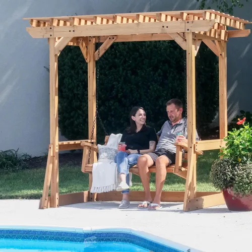 Miniatura 7 de Backyard Discovery Callahan - Pérgola Banco Oscilante de Madera de Cedro para Patio al Aire Libre de 8' x 5' con Enrejado, Asiento para Dos