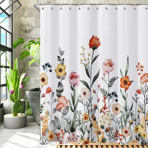 Miniatura 3 de Cortina de ducha floral, cortinas de ducha de flores para baño, cortina de baño de hojas de acuarela, cortinas de ducha de tela para el hogar