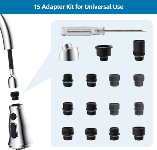 Miniatura 2 de Reemplazo universal de cabezal de grifo de cocina con 15 adaptadores compatible con estándar americano/Kohler/Moen/Delta, cabezal rociador de grifo