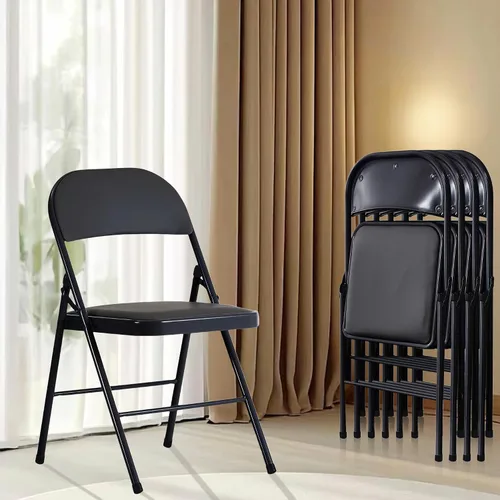 Paquete de 4 sillas plegables negras, capacidad de 330 libras con cojín y respaldo acolchados, asiento comercial portátil resistente con marco de