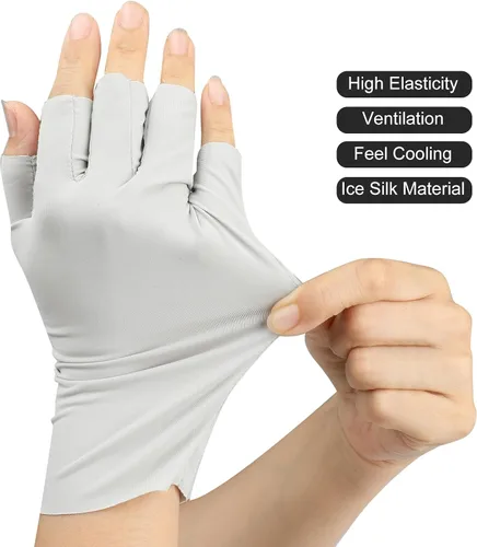 Miniatura 2 de 3 pares de guantes de protección solar UV para mujer, guantes de seda de hielo sin dedos, guantes de medio dedo para conducir, ciclismo, arte de uñas