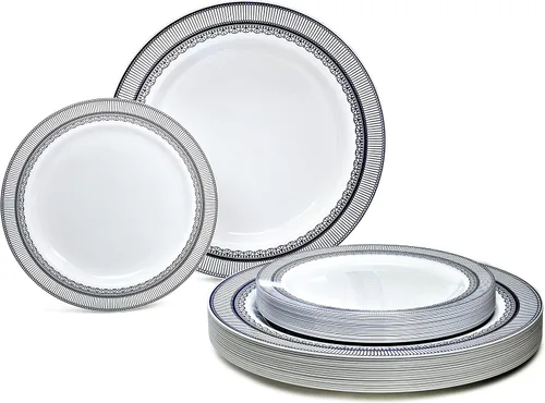 ""OCASIONES" Paquete de 50 platos (25 invitados) - Juego de platos de plástico desechables pesados para fiestas de boda - 25 x 10.5'' cena + 25 x