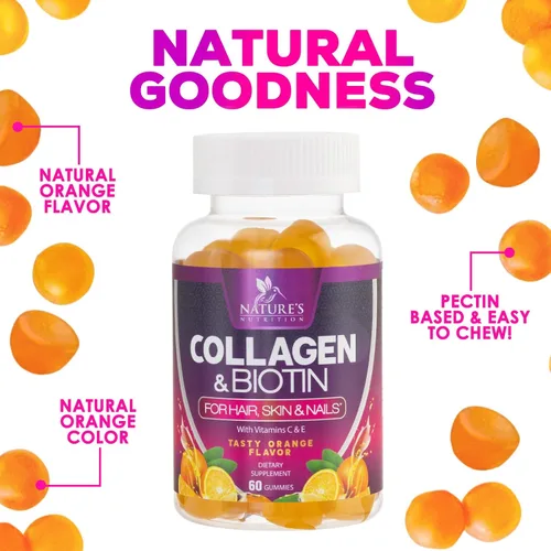 Miniatura 6 de Gomitas de colágeno – 2500 mcg de biotina por porción – Suplemento completo de colágeno con péptidos hidrolizados tipo I y III, biotina, zinc