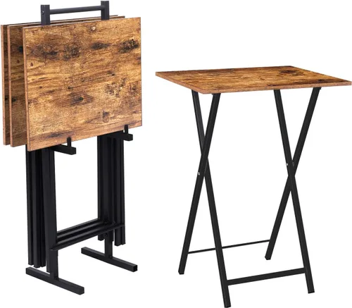 Miniatura 11 de HOOBRO Mesas Plegables para TV, Juego de 4 Bandejas de TV con Estante de Almacenamiento, Mesa Auxiliar Industrial para Comer en el Sofá, Mesa