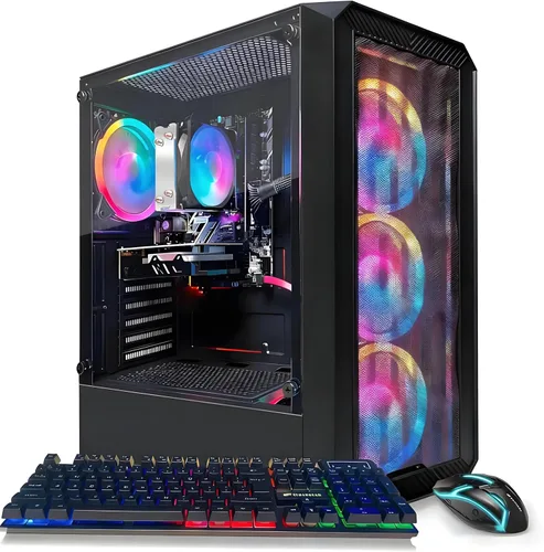 STGAubron Computadora de escritorio para videojuegos, AMD Ryzen 3 3200G 3.6G, Radeon RX 590 8G, 16G DDR4, 512G SSD, WiFi 6, BT 5.0, ventilador RGB