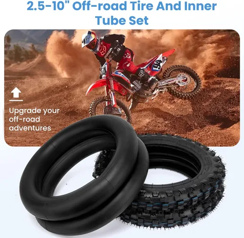Miniatura 5 de Neumático de motocross 2.50-10, neumático todoterreno de 2.5-10 pulgadas y tubo interior para moto de cross con borde de 10 pulgadas, compatible