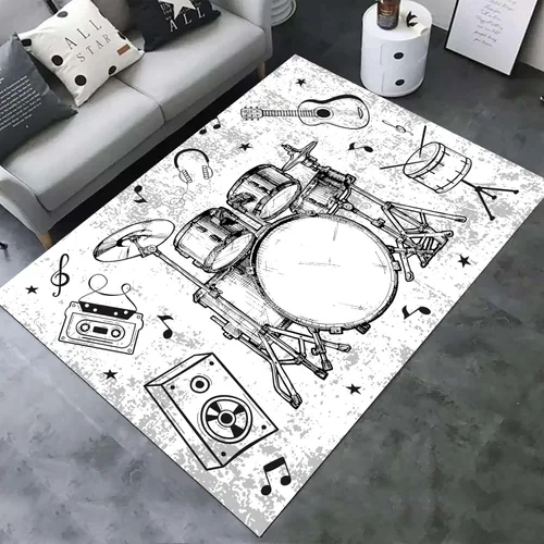 Miniatura 12 de UNREASTO Alfombra de piano en blanco y negro de 4 x 6 pies, nota musical musical, dormitorio, sala de estar, aula, sala de estudio, alfombra Música 7