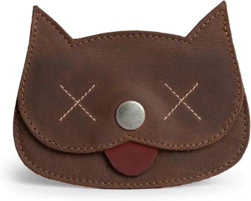 Miniatura 39 de Hide & Drink, Cartera en forma de gato, bolsa para monedas, soporte para dinero, accesorio de viaje, cuero de grano completo, hecho a mano, Negro