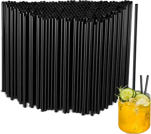 500 popotes desechables negros, popote plano recto de 5.12 pulgadas, 0.16 pulgadas de diámetro, para cocina, bar, club, bebidas, leche, refrescos,