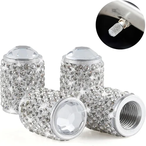Miniatura 11 de Alpmosn Tapones para válvula de neumático de automóvil, 4 tapas de válvula de neumático brillantes, tapones de cristal brillantes para mujeres, Azul
