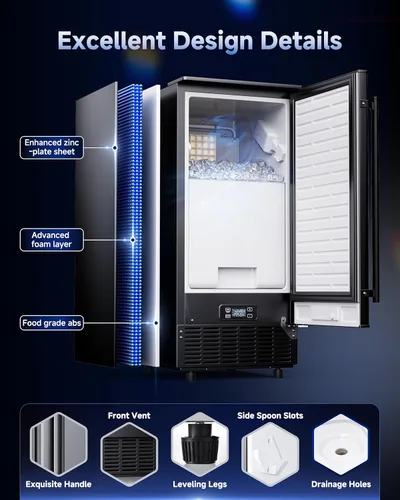 Miniatura 6 de Máquina de hielo comercial debajo del mostrador con bomba de drenaje, produce 85 libras de salida diaria, capacidad de almacenamiento de 24 libras