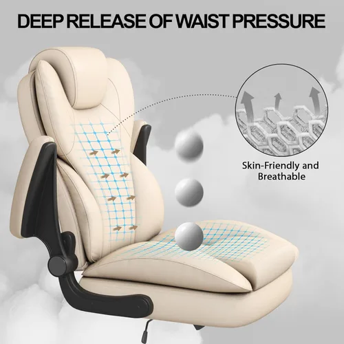 Miniatura 7 de Hovos Silla de oficina, ergonómica grande y alta silla de cuero de escritorio con brazos abatibles acolchados, bloqueo de inclinación ajustable