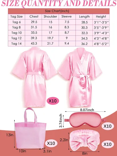 Miniatura 2 de Xuhal 92 piezas de recuerdos de fiesta de spa para niñas, suministros de fiesta de pijama, batas de satén para niños, fiestas de pijamas con bolsas