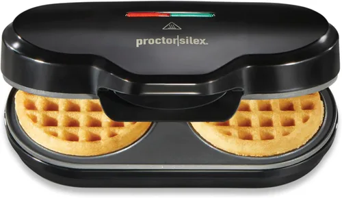 Proctor Silex - Mini máquina para hacer gofres doble con rejillas redondas antiadherentes de 10 cm, hace 2 gofres Keto personalizados y croquetas de