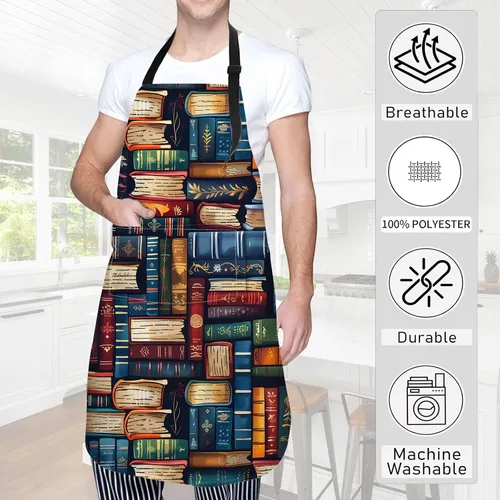 Miniatura 3 de Delantal de libro vintage, delantal de cocina ajustable de tela Oxford con 2 bolsillos, Aguacateapron35
