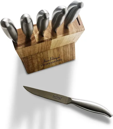 Miniatura 2 de Jean-Patrique Juego de cuchillos de cocina con bloque – Juego de 6 cuchillos de acero inoxidable con soporte de madera – Aptos para lavavajillas