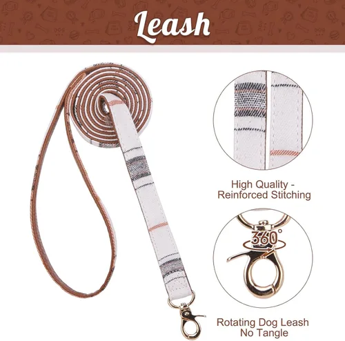 Miniatura 4 de EXPAWLORER Juego de collar y correa para cachorros, collar clásico a cuadros para perros pequeños con corbatín, bonito juego de collar y correa