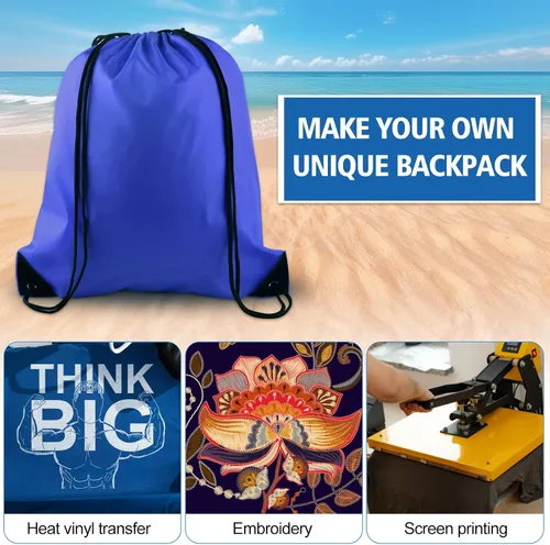 Miniatura 3 de KUUQA Mochila con cordón, bolsa de almacenamiento para escuela, gimnasio, viajes, Azul, Viajar