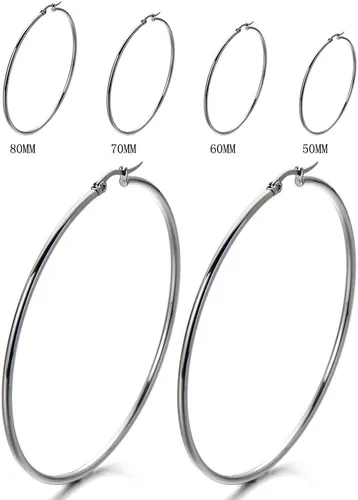 Miniatura 2 de Par de aretes de aro grandes de acero inoxidable con bisagras para mujer