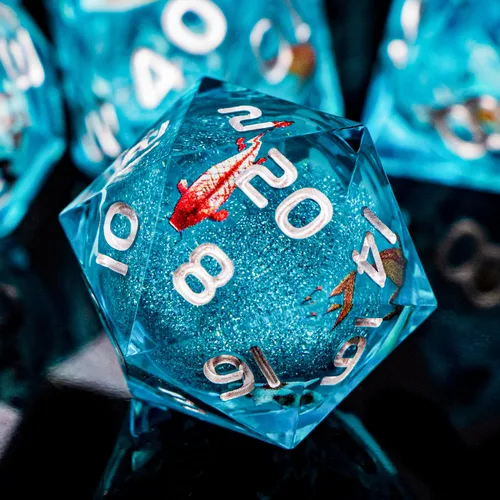 ARUOHHA Juego de dados DND de núcleo líquido, 7 piezas de dados de resina azul afilados compatibles con juegos de rol D&D, juego de dados