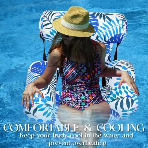 Miniatura 6 de Lunmon Flotadores inflables de piscina para adultos, sillas flotantes Aloha de alta resistencia, portátiles, de tela inflable, fideos de piscina