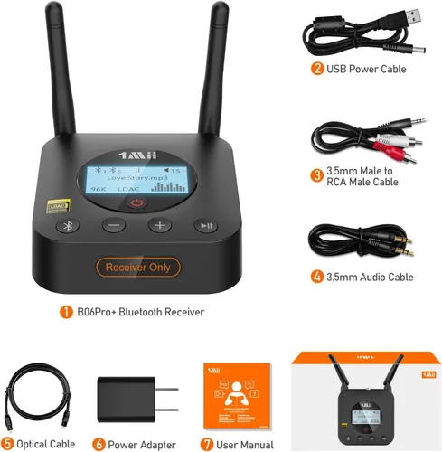 Miniatura 8 de 1Mii B06Pro+ Hi-Fi Bluetooth 5.3 Receptor de audio, LDAC Adaptador de audio inalámbrico de alta resolución para estéreo casero w/aptX HD baja